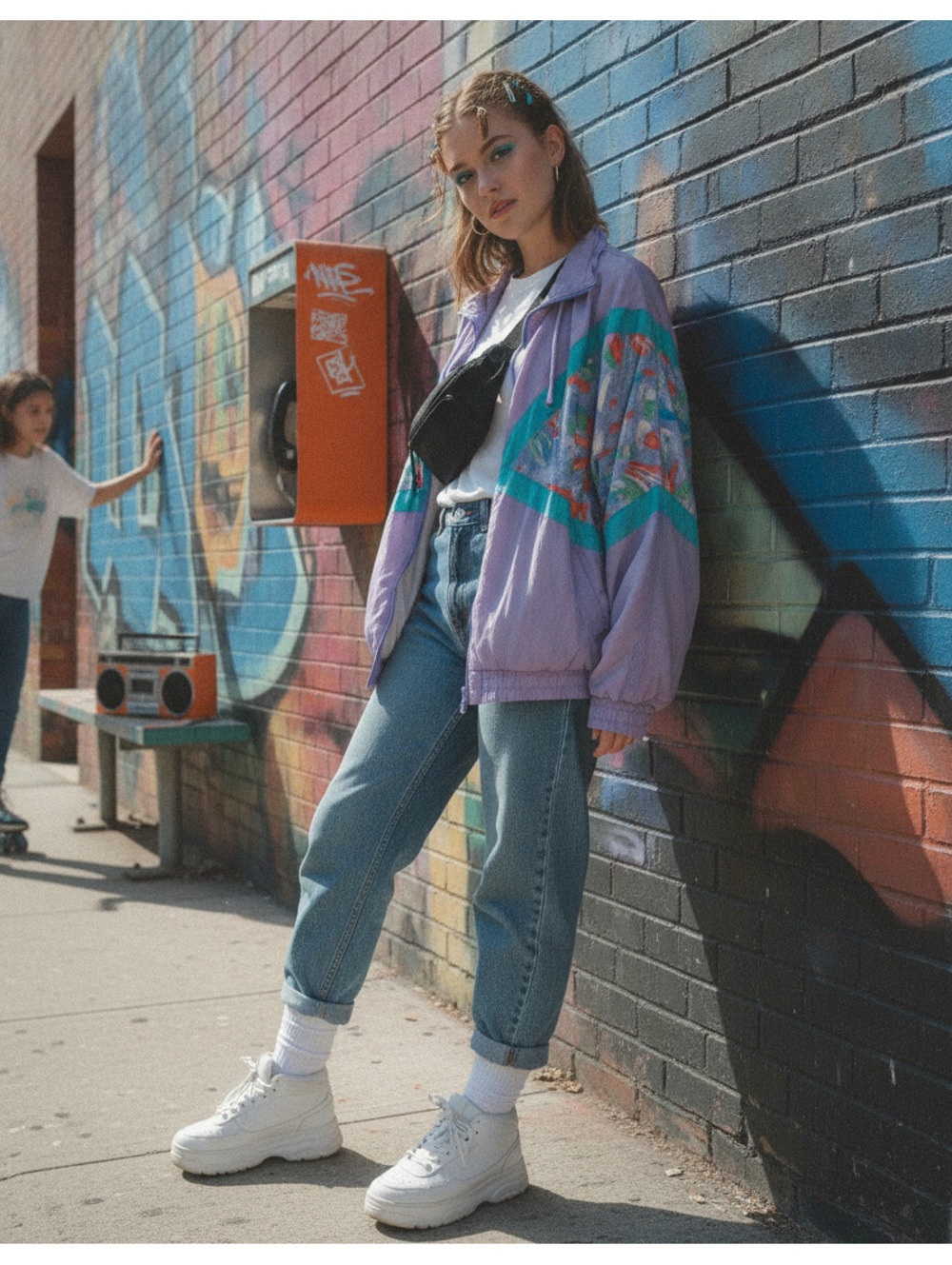 Color Cues womens XL Full Zip Windbreaker Jacket Geometric 90s Stand-Up